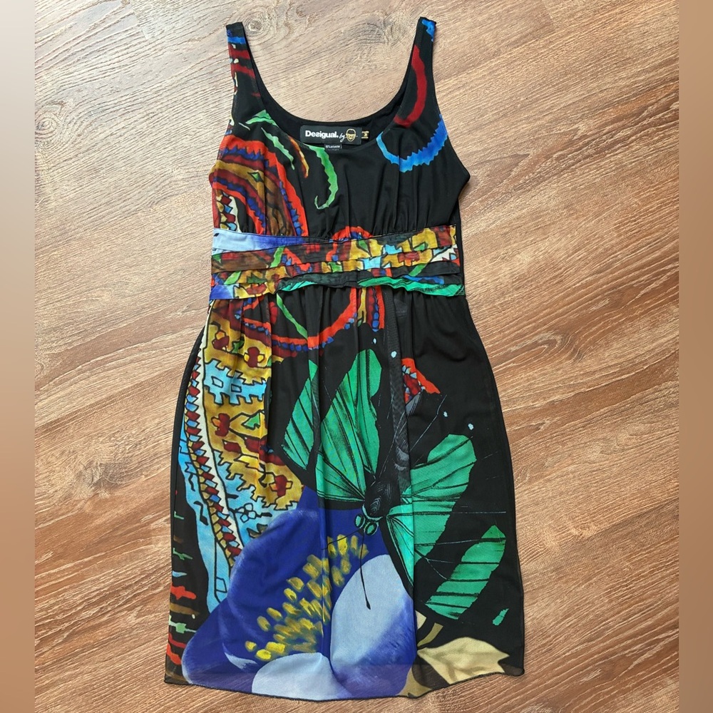 Colorful Desigual Sleeveless Abstract Butterflies Runway Dress Women’s Medium